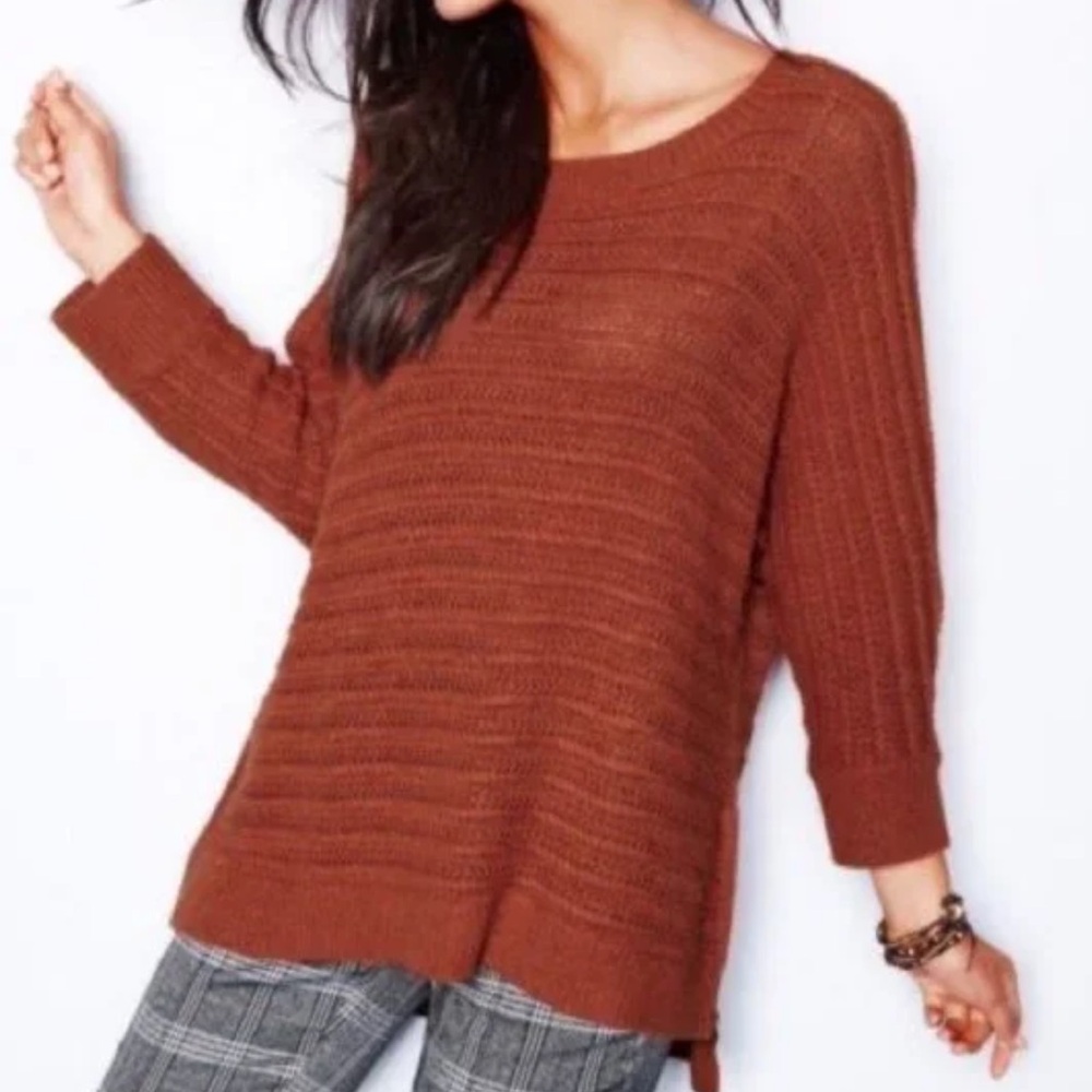 Garnet Hill Lambswool Angora Sweater Side Zip Burnt Orange Oversized Luxe-XS